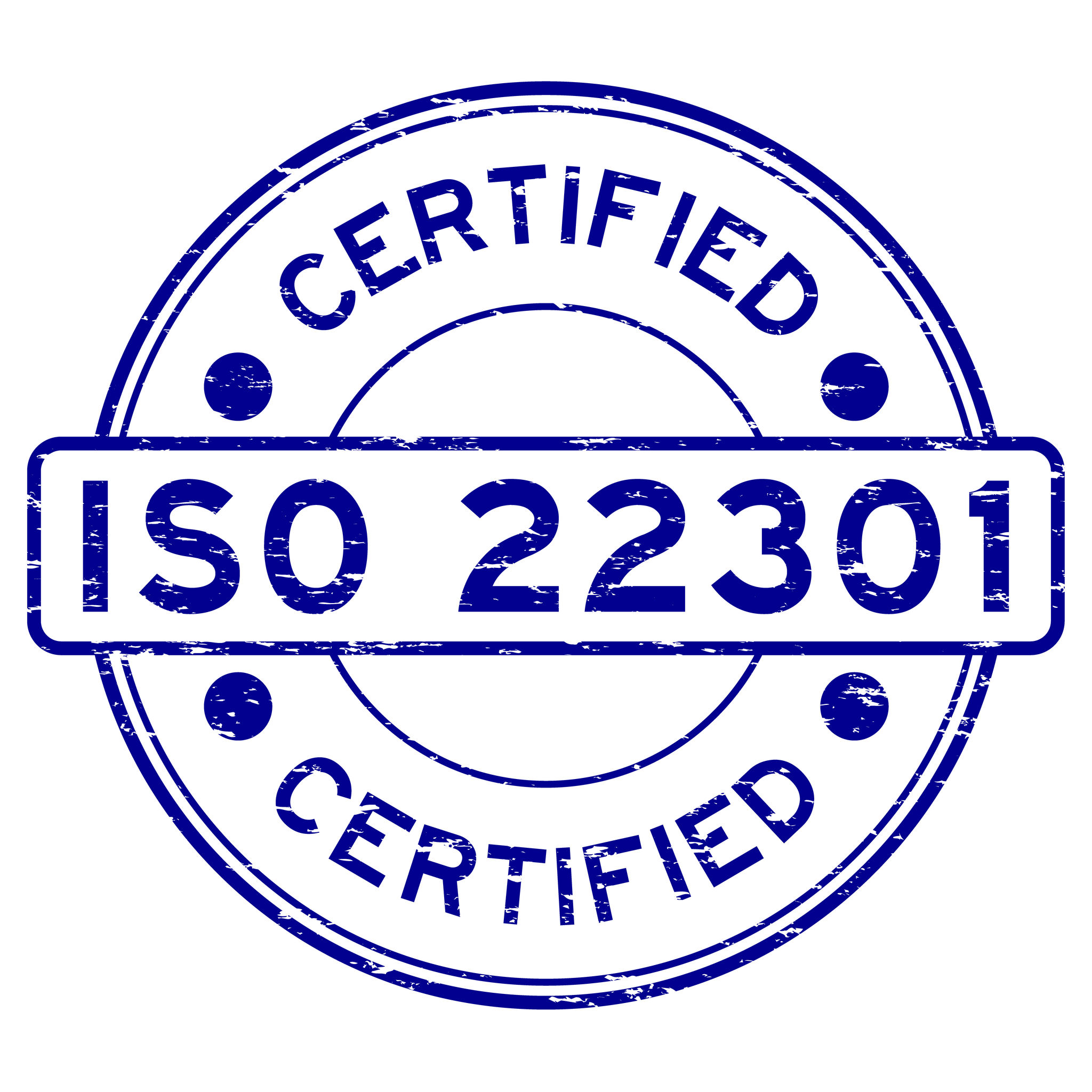 69000255 - grunge blue iso 22301 certified round rubber stamp